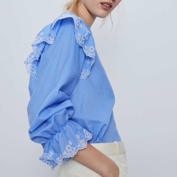 Zara Tops - NWT Zara cotton embroidered eyelet blouse